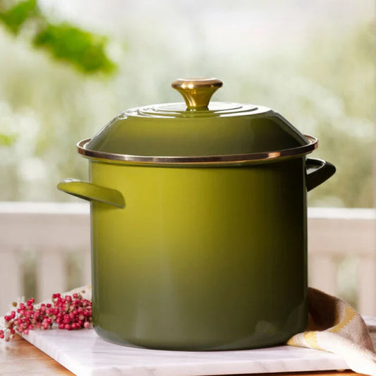 Le Creuset Traditional Stockpot 10Qt Olive Sig Gold