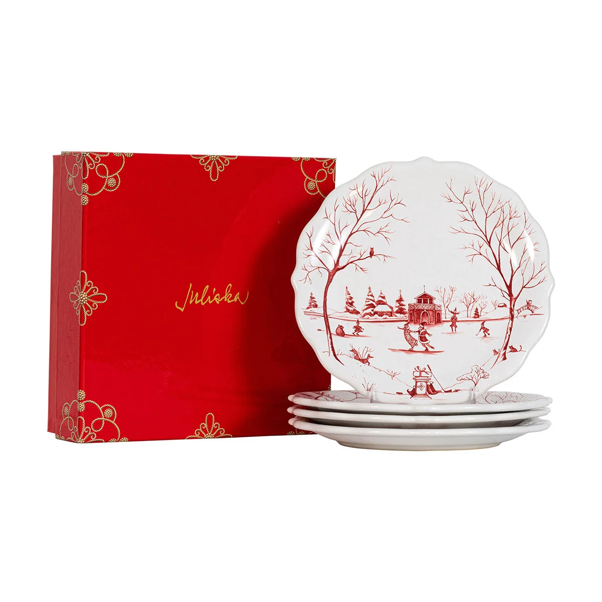 Juliska CE Winter Frolic Party Plate Assorted Set/4 - Ruby
