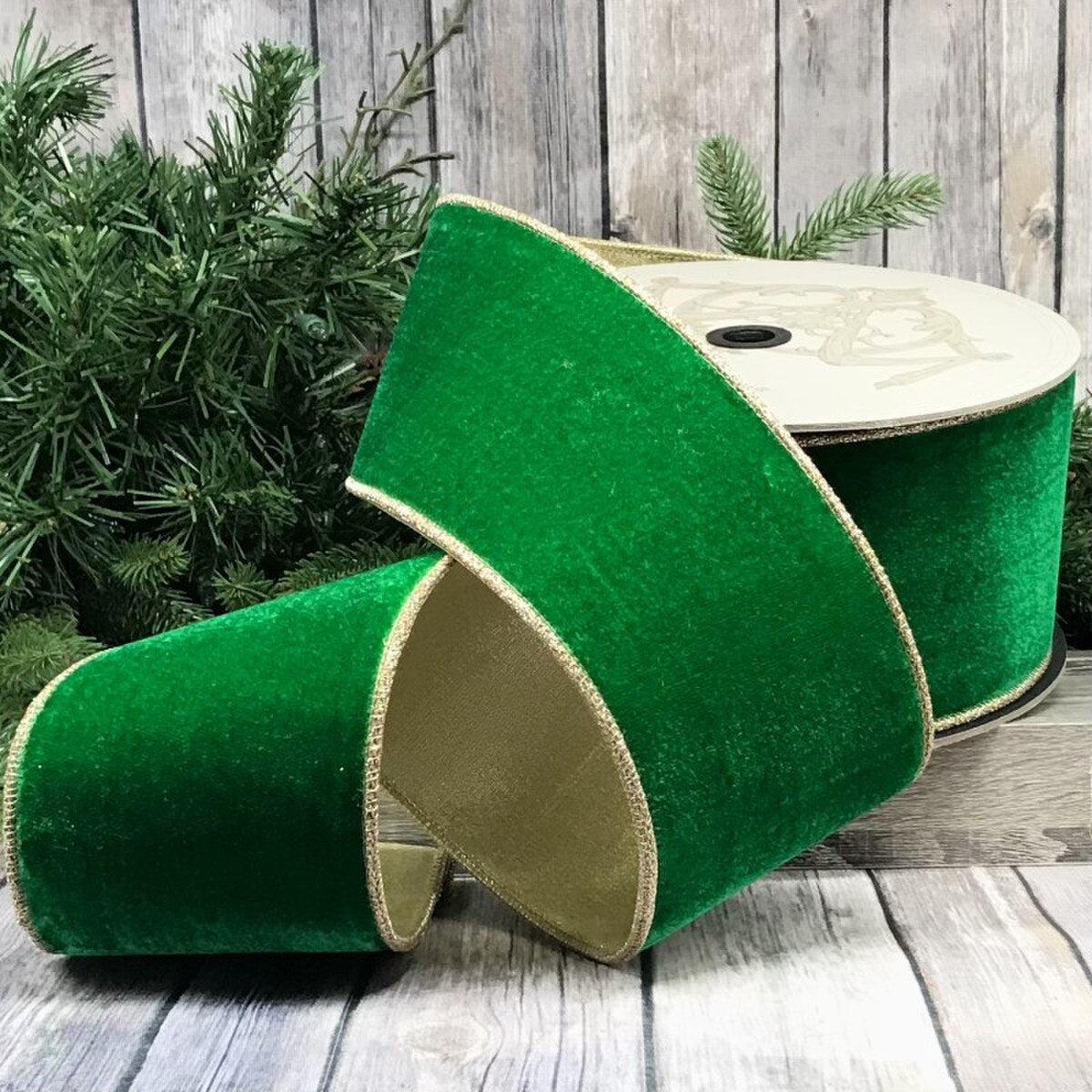 d. stevens emerald green velvet ribbon with glitter gold trim