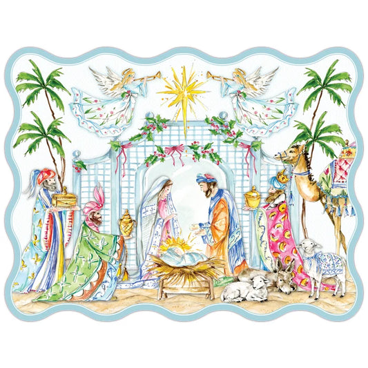 Rosanne Beck Posh Die-Cut Placemat-Hand painted Nativity Scene