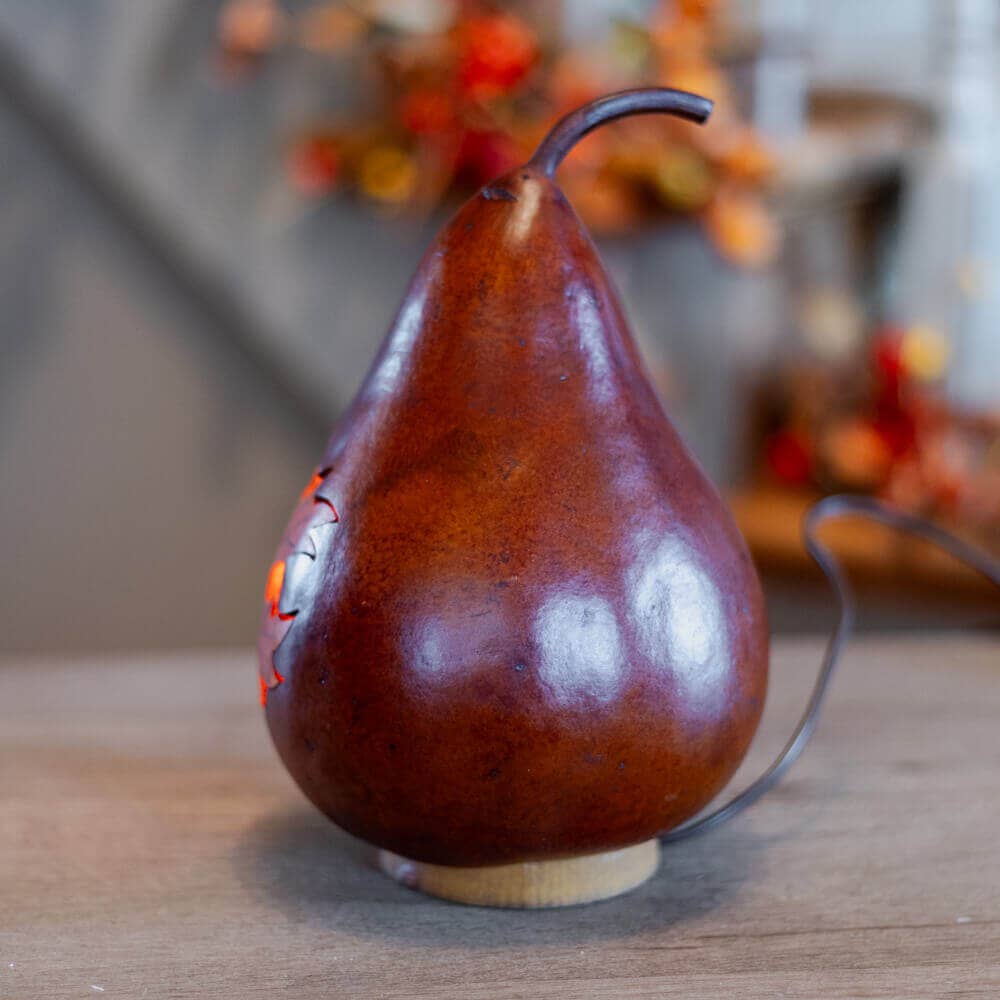 Hand-Crafted Gourd Luminary - Maple Leaf Silhouette Lit