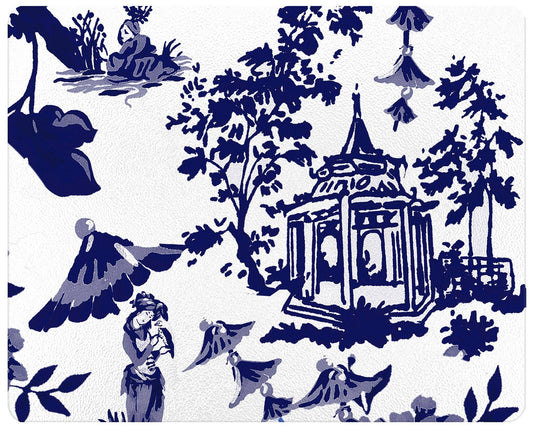 Chinoiserie Pagoda in Blue   Glass Cutting Board