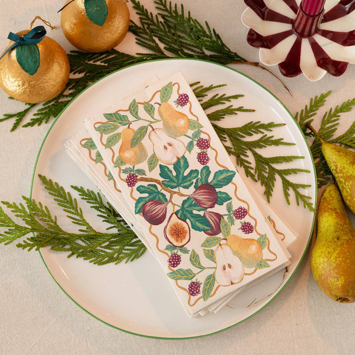 Fall Fruit Long Lunch Paper Napkins - 16 Pack | Fall Napkins |