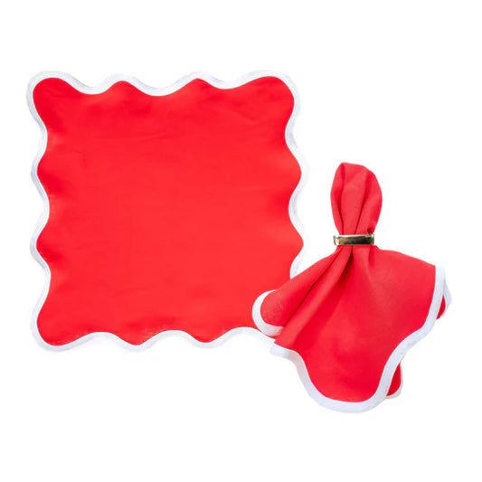 Fenwick Fields Red White Trim Scalloped Square