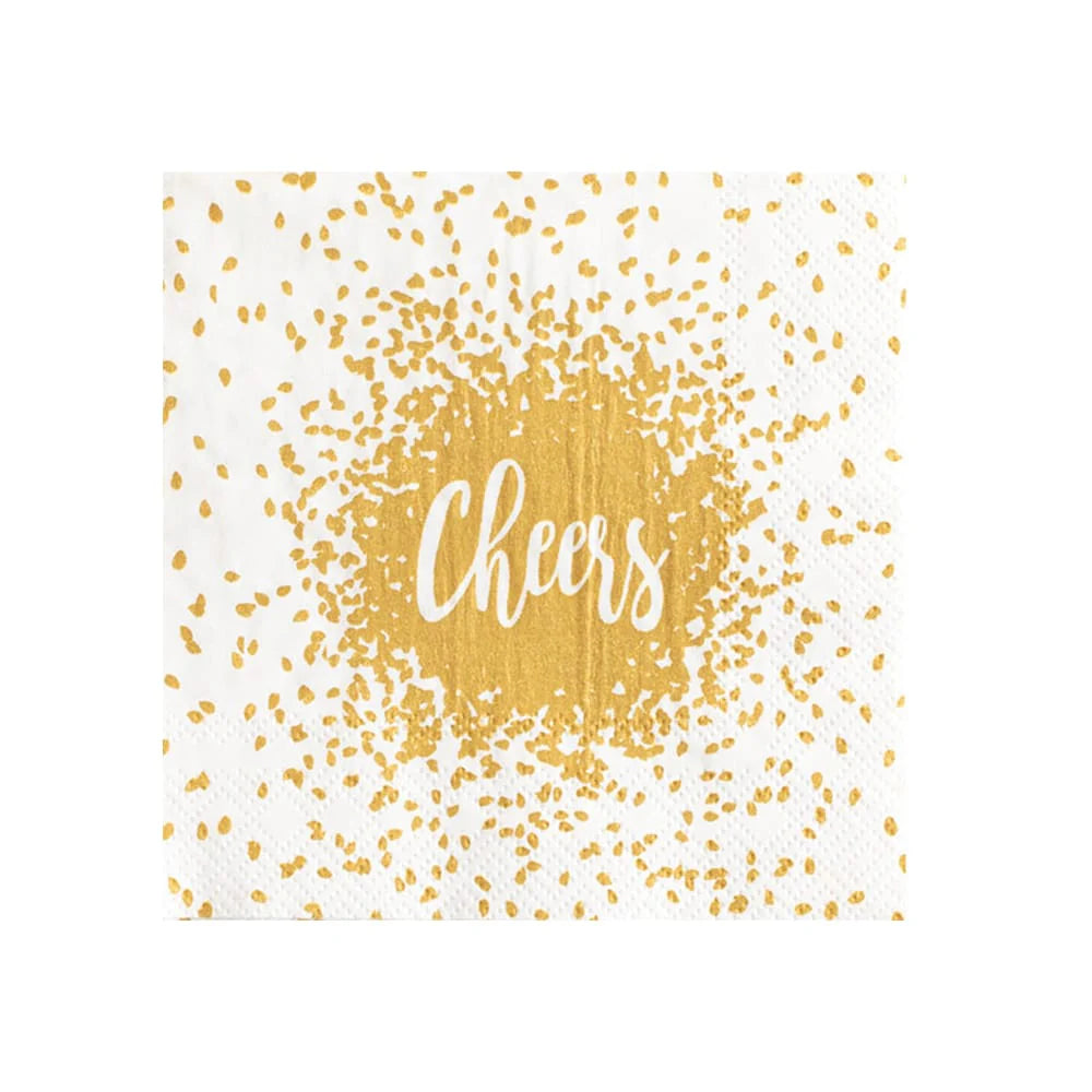 Caspari Cheers Gold Cocktail Napkin