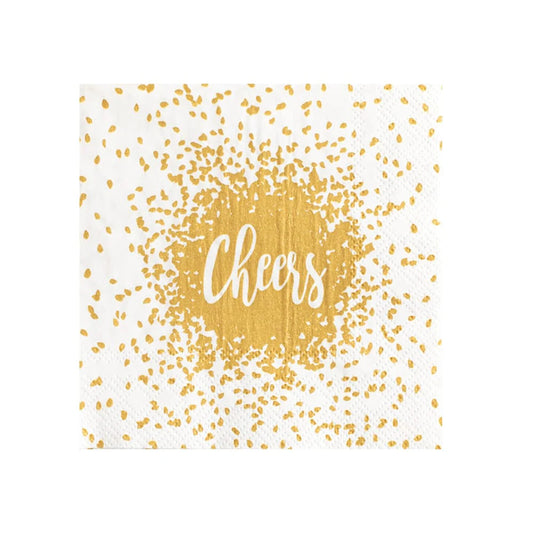 Caspari Cheers Gold Cocktail Napkin