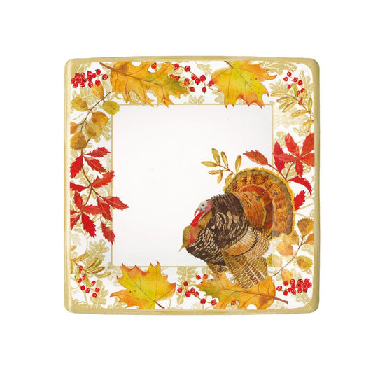 Caspari Woodland Turkey Square Salad Plate