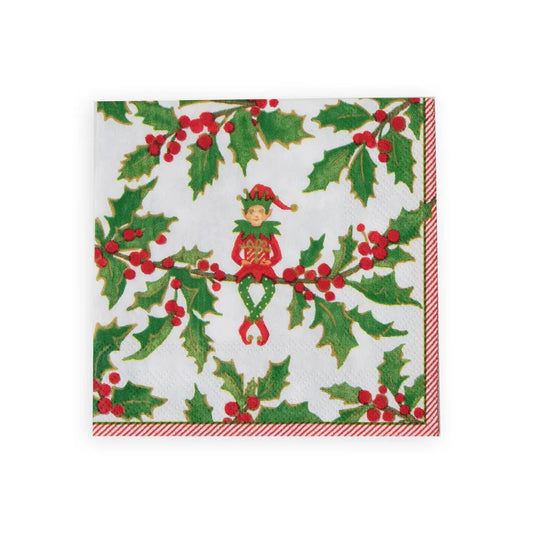 Caspari Jingle Elves Napkin, Cocktail