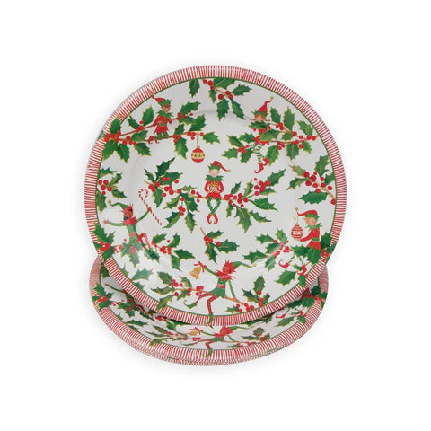 Caspari Jingle Elves Salad/Dessert Plates