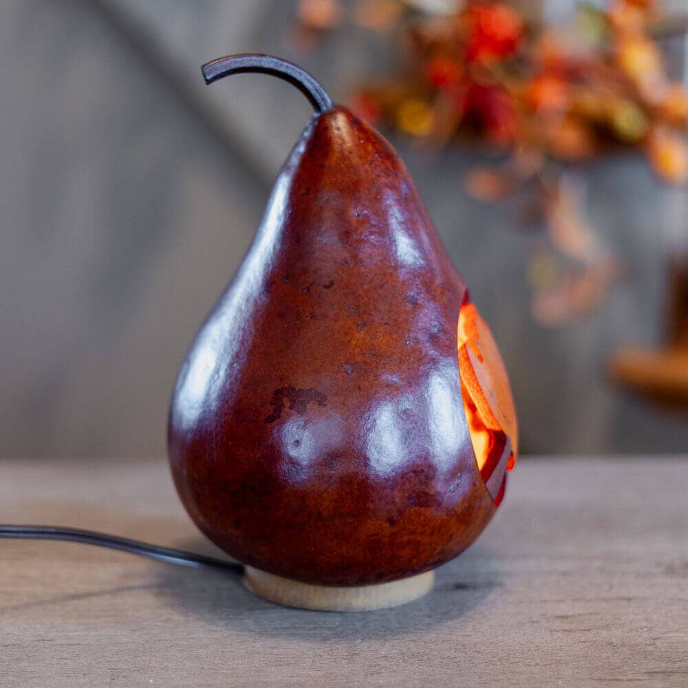 Hand-Crafted Gourd Luminary - Maple Leaf Silhouette Lit