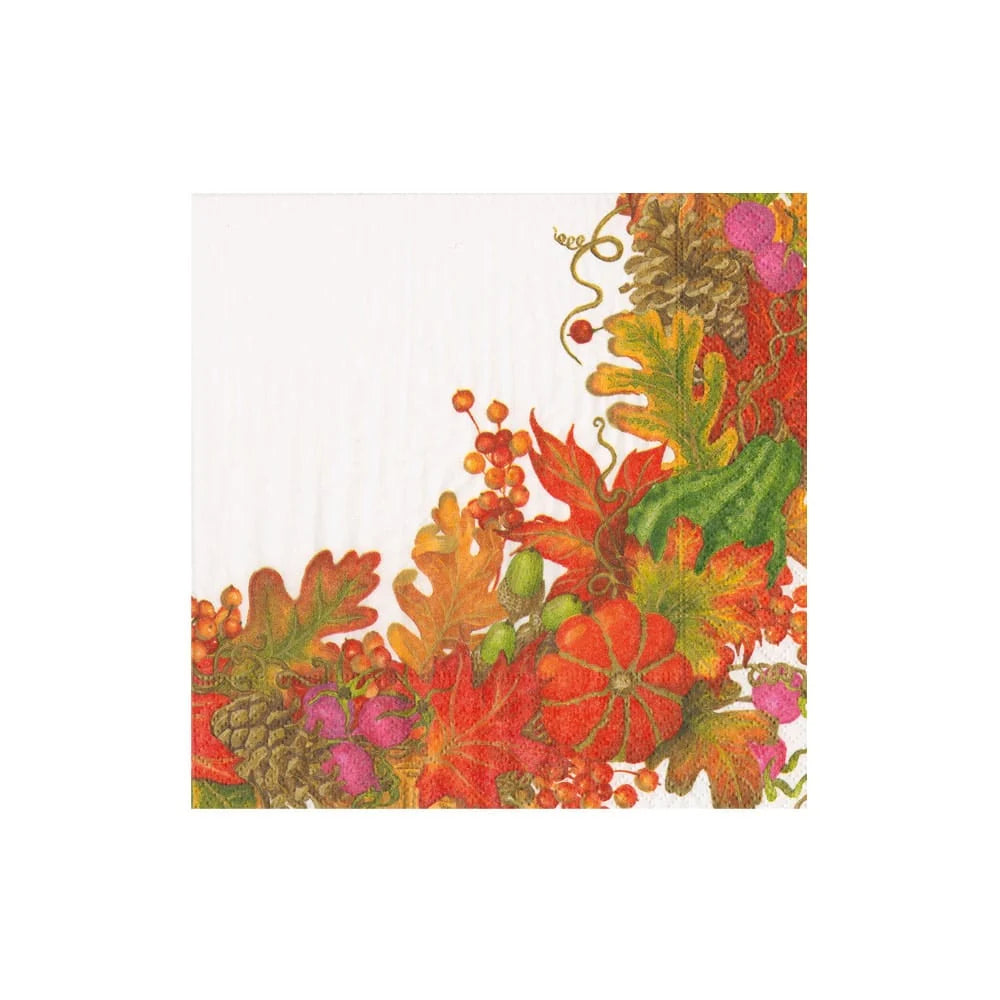 Caspari Harvest Garland White Cocktail Napkins