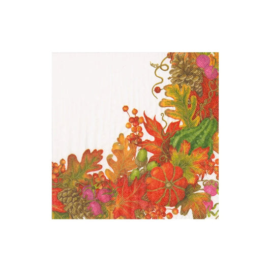 Caspari Harvest Garland White Cocktail Napkins