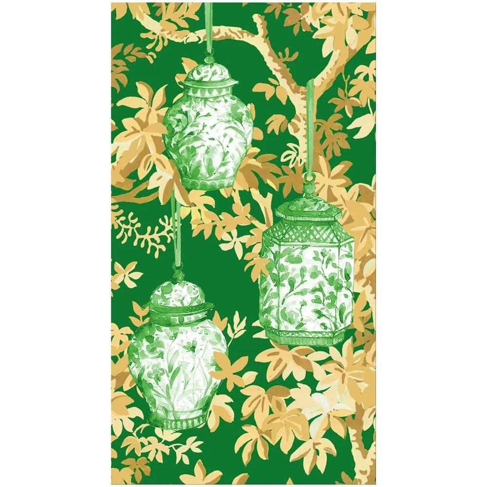 Caspari Ginger Jars Dark Green Guest Towel