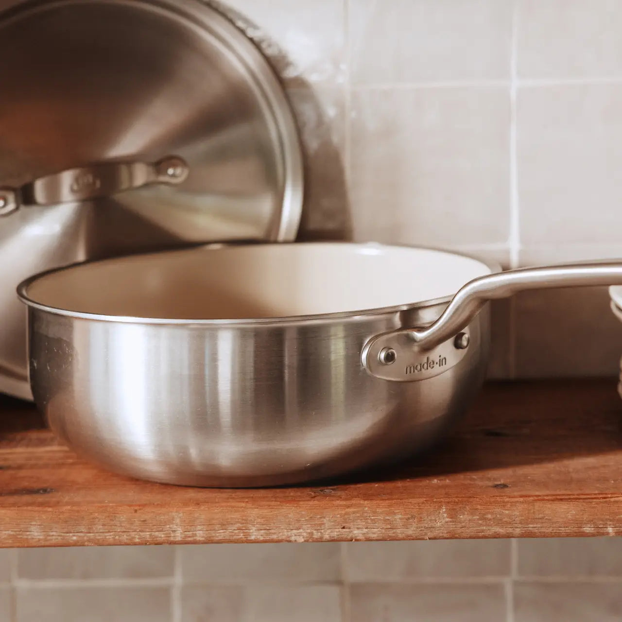 Made In 3.5 Qt CeramiClad Saucier - Sand