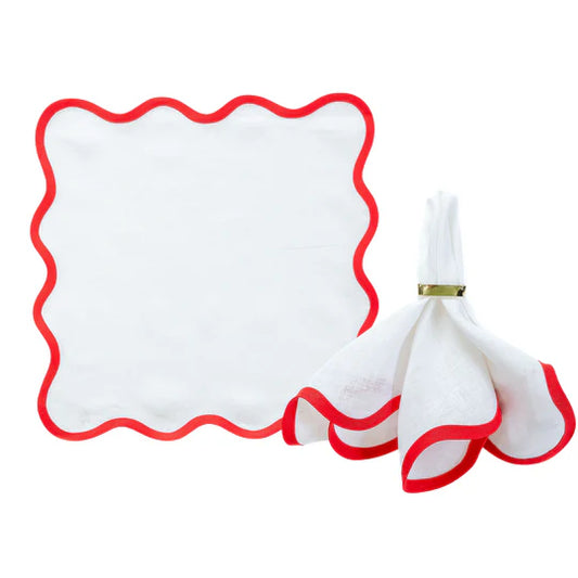 Fenwick Fields White Red Trim Scalloped Square