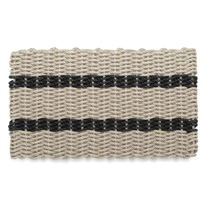 Lobster Rope Outdoor Doormat: Sand with 2 Black Stripes | 18x30