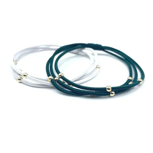 3mm Gold Water Pony Waterproof Bracelet Hair Bands in Green and White