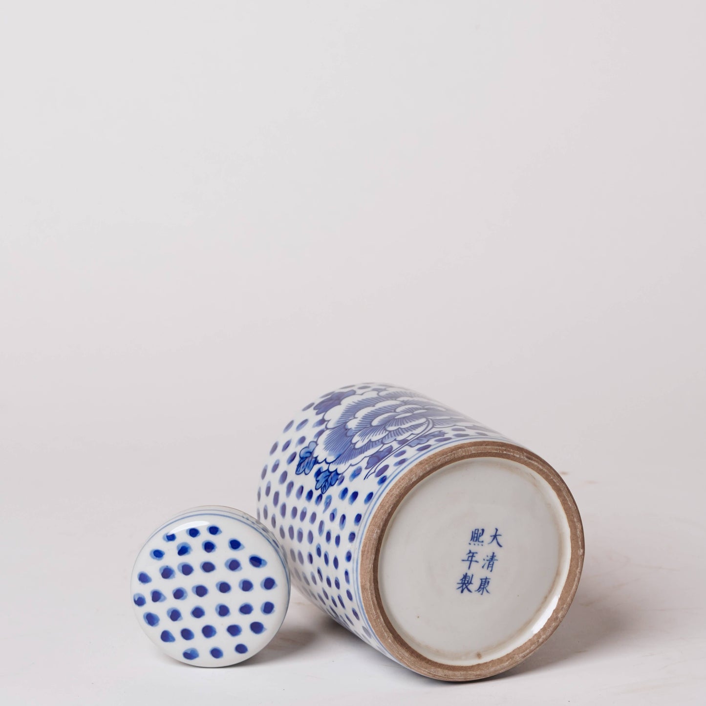 Blue and White Porcelain Polka Dot Peony Cylinder Caddy