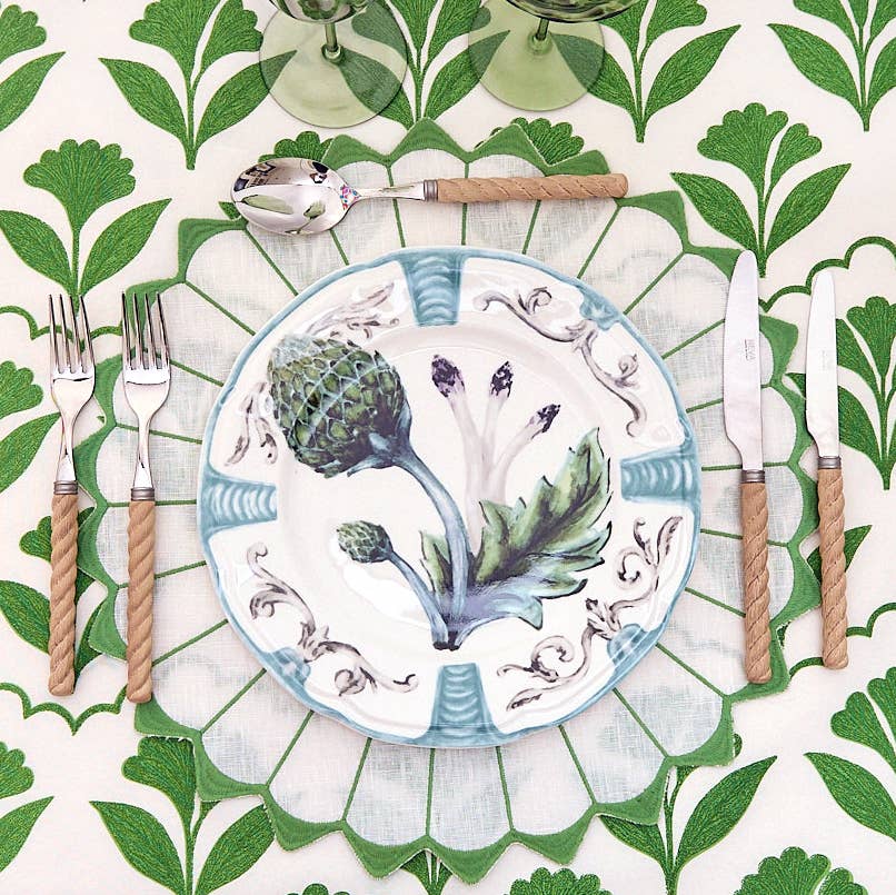 Josephine green block print cotton table runner