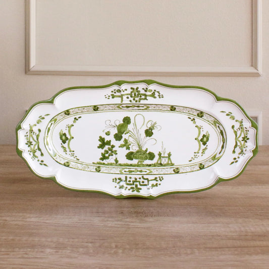 Beatriz Ball VIDA Faenza Long Oval Tray (Green and White)