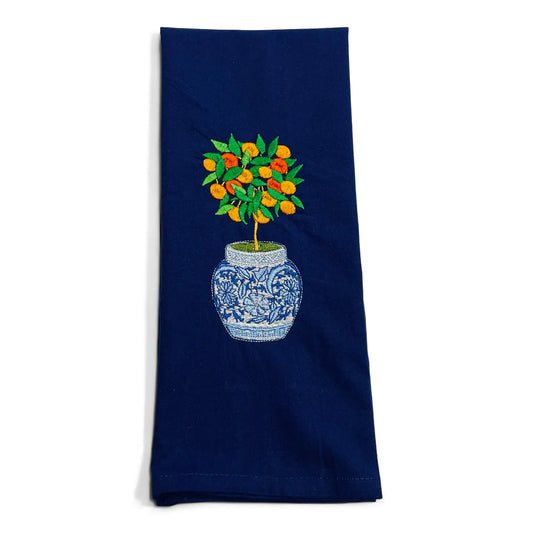 Vibrantly Tea Towel Navy Orange Tree
