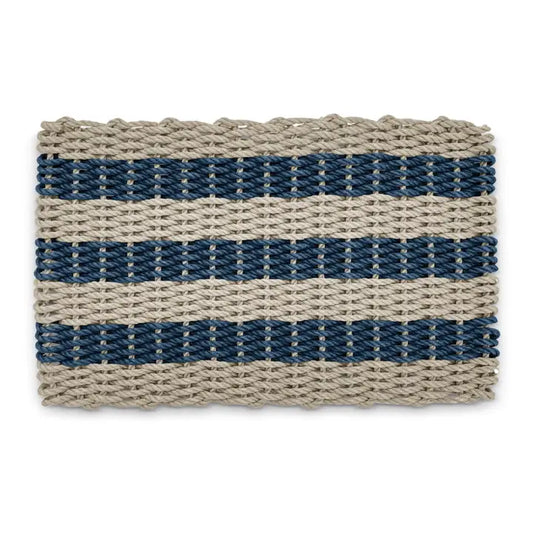 Lobster Rope Outdoor Doormat: Sand & Navy Cabana Stripes | Medium (18" x 30")