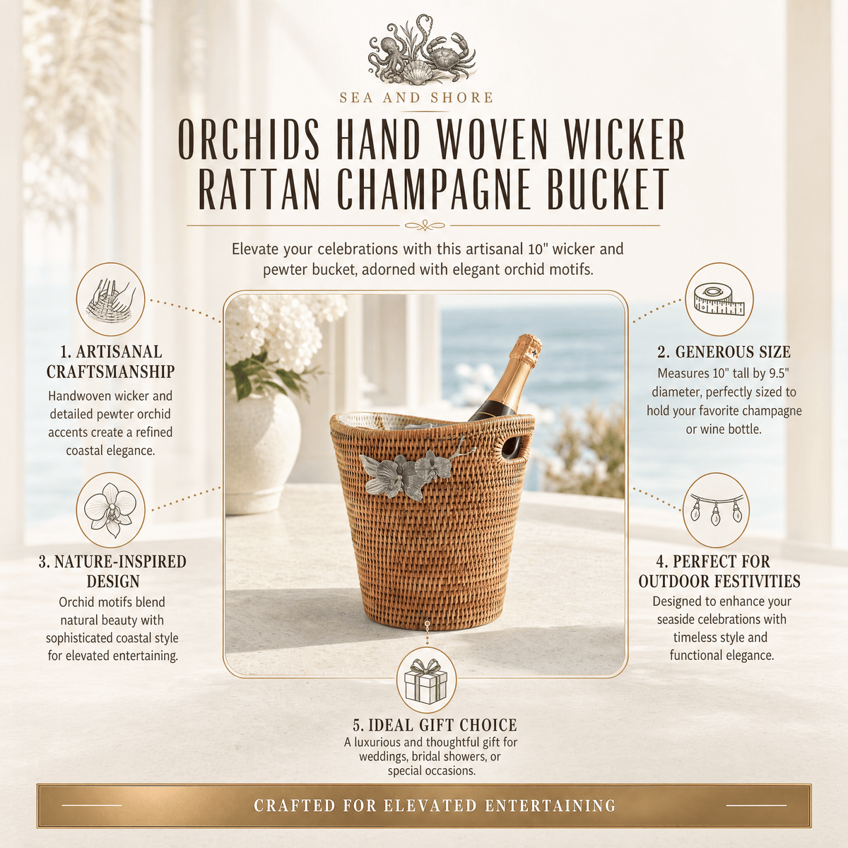 Orchids Hand Woven Wicker Rattan Champagne  / Ice Bucket