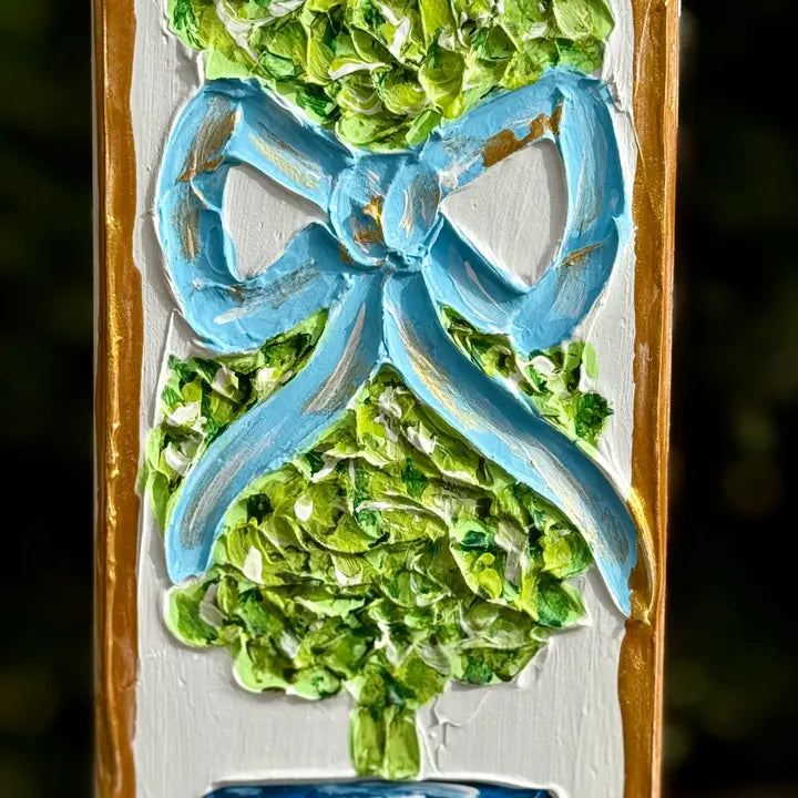 Textured Topiary Art Block - Blue Bow