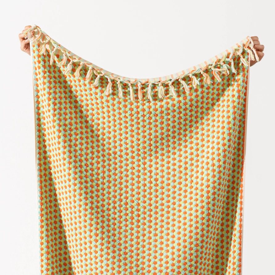 Pom Pom Turkish Towel, Blue/Green