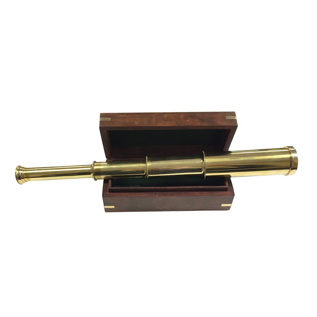 Wood Telescope Box with Brass Diamond Inlay | Tabletop decor