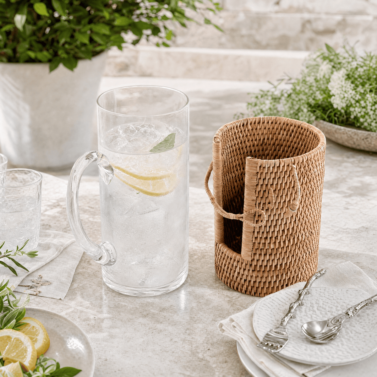 Glass Pitcher Hand Woven Wicker Natural Rattan Cover