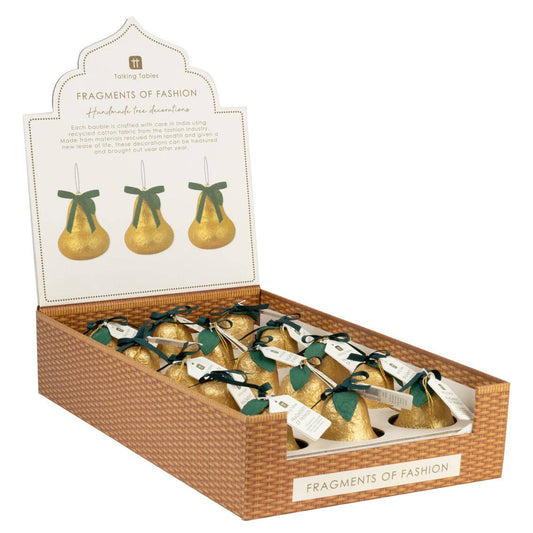 Handmade Gold Pear Christmas Tree Decorations - 15 Pack Display | Christmas Decor |