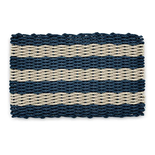 Lobster Rope Doormat: Navy & Light Tan Cabana Stripes | Medium (18" x 30")