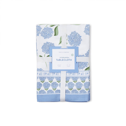 Twos Company Hydrangea Block Print Design Tablecloth, 60x120