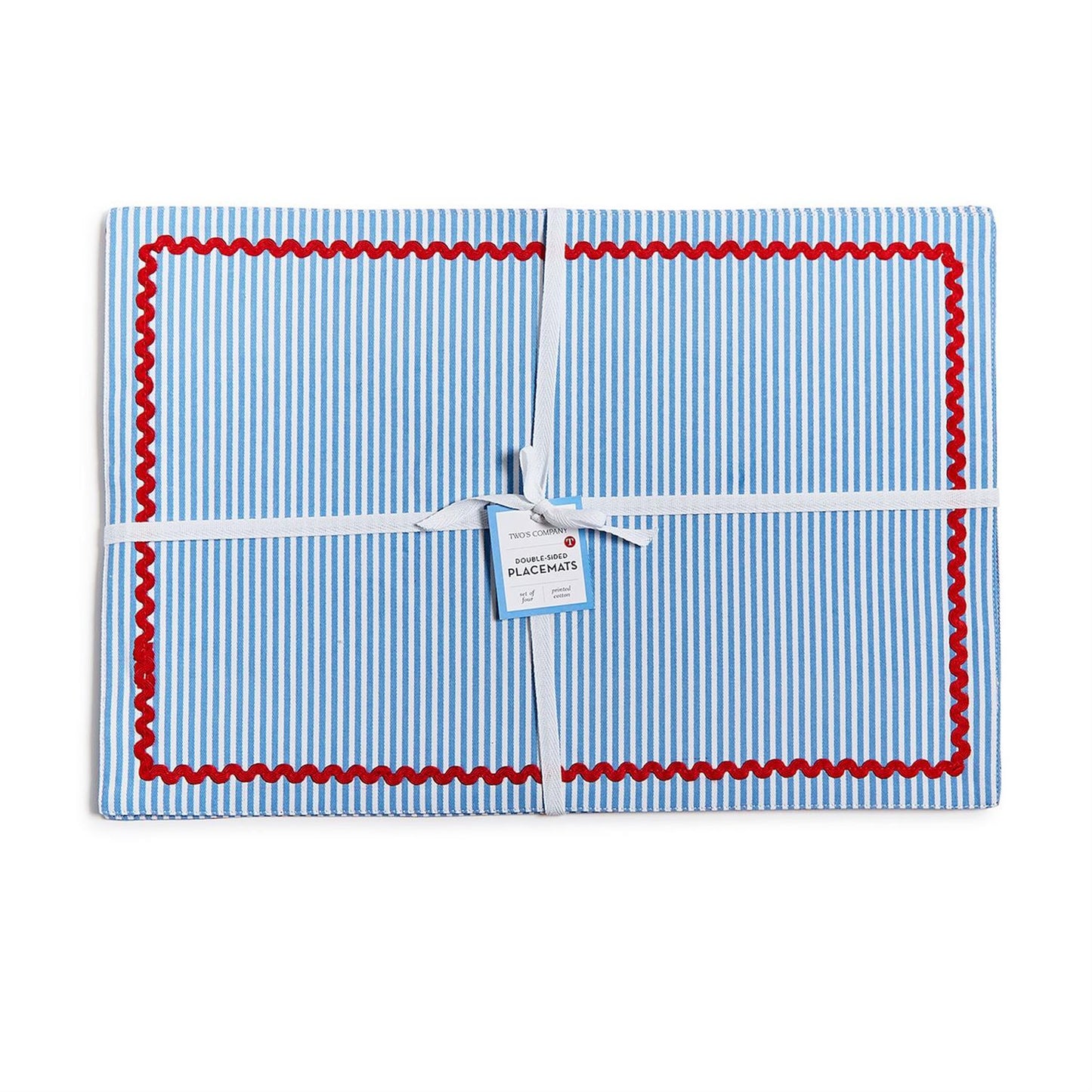 Twos Company S/4 Red, White and Bloom Double Sided Fabric Placement