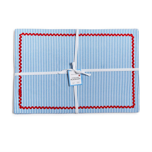 Twos Company S/4 Red, White and Bloom Double Sided Fabric Placement