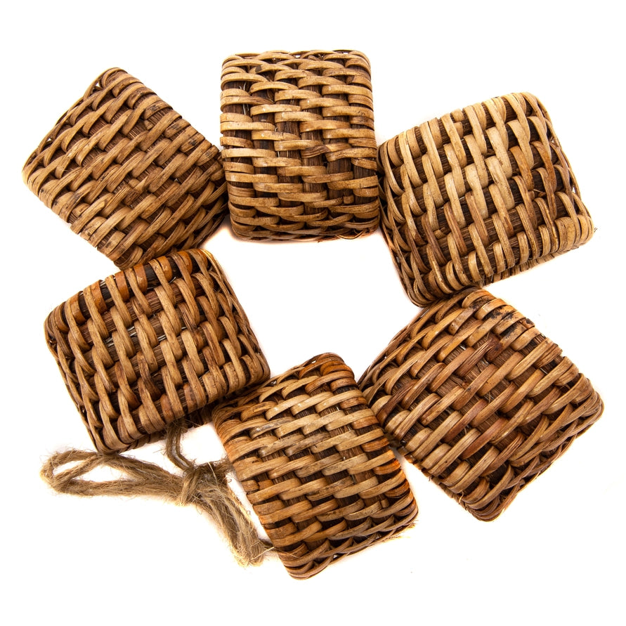 Rattan Oval Napkin Rings, 6pc