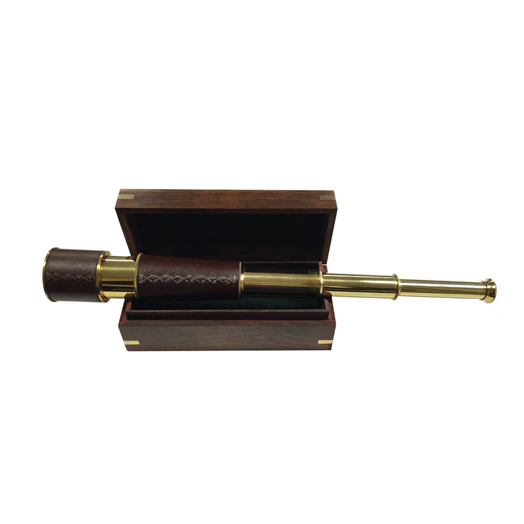 Wood Telescope Box with Brass Diamond Inlay | Tabletop decor