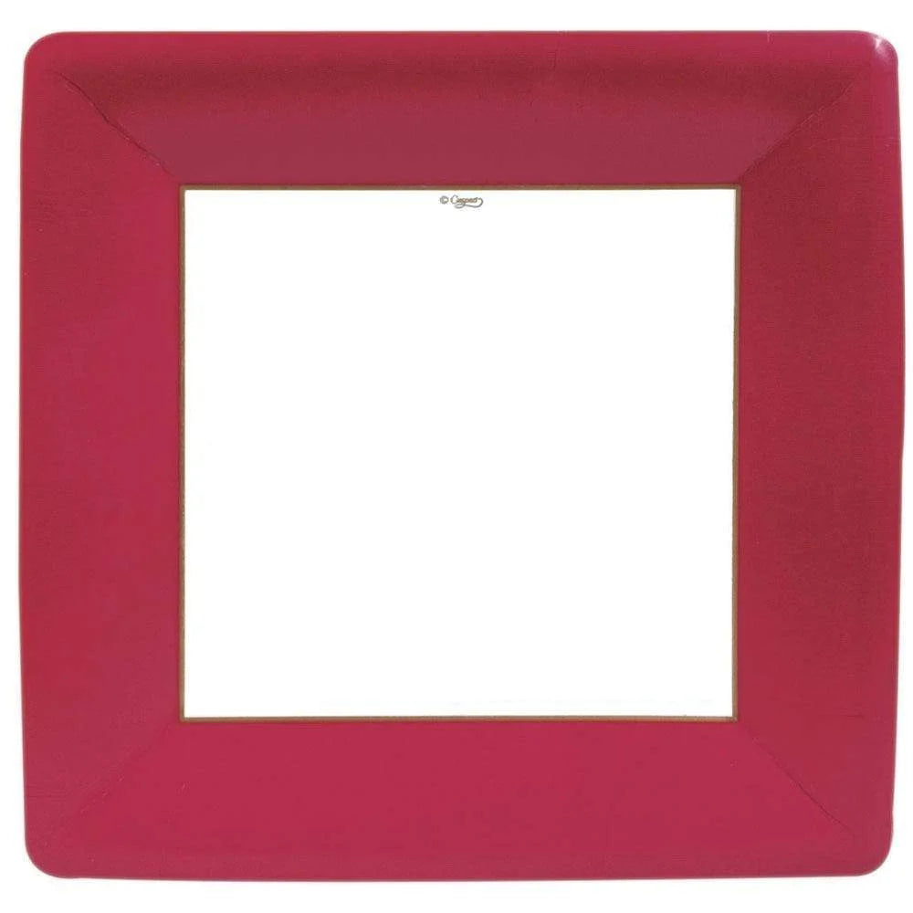 Caspari Grosgrain Border Red Square Dinner Plate