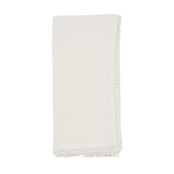 Saro Ivory Pompom Design Napkin Set/4