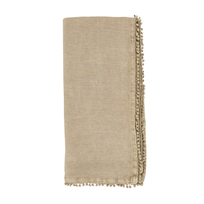 Saro Natural Pompom Design Napkin Set/4