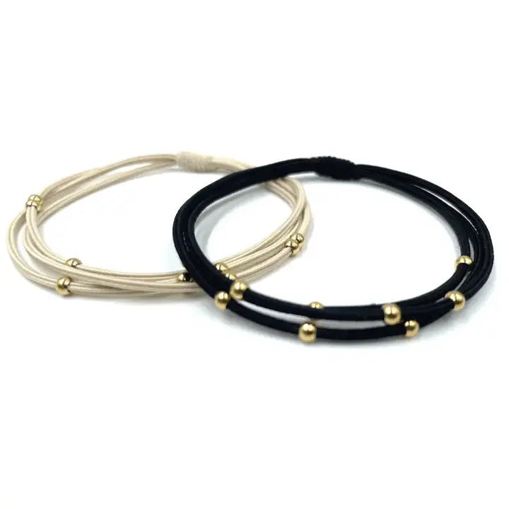 3mm Gold Water Pony Waterproof Bracelet Hair Bands in Black and Beige