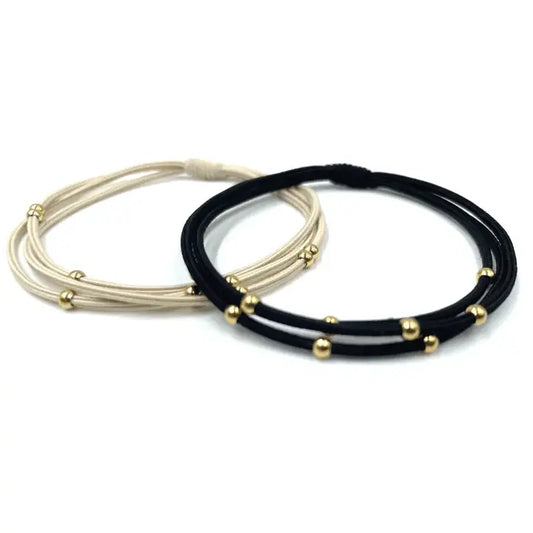 3mm Gold Water Pony Waterproof Bracelet Hair Bands in Black and Beige