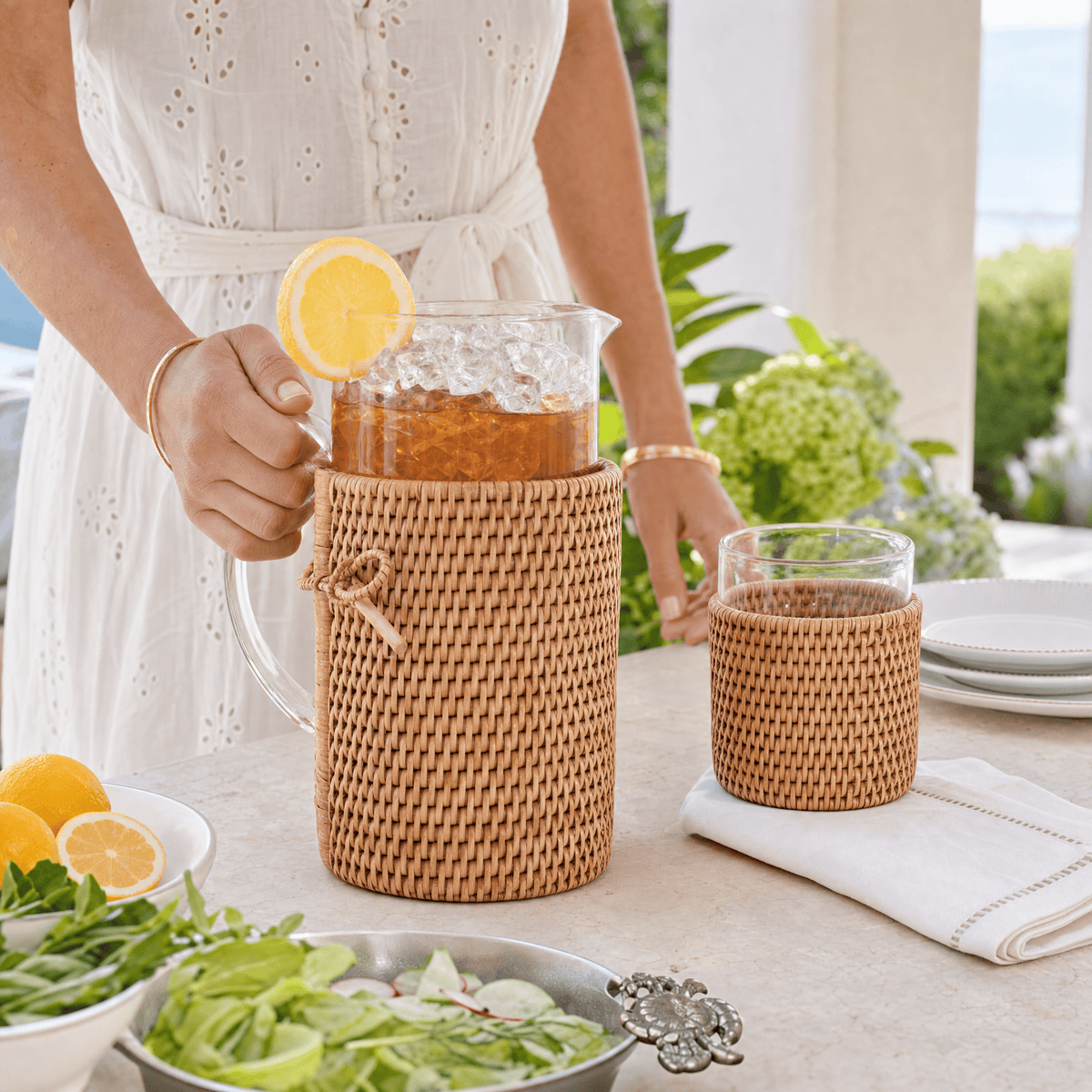 Glass Pitcher Hand Woven Wicker Natural Rattan Cover
