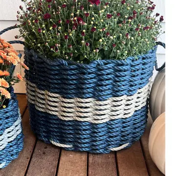 Wicked Good Lobster Rope Basket, Navy with Sand Stripe 18"x13"