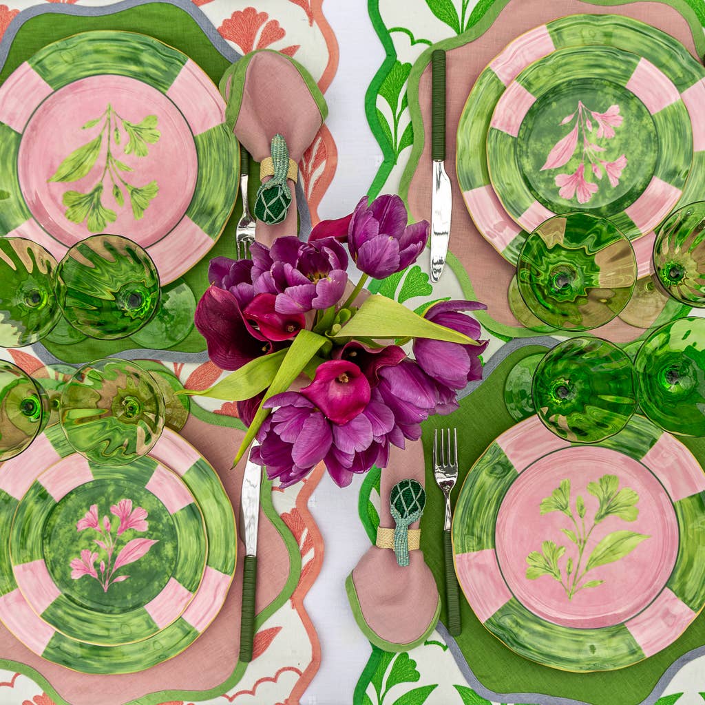 Josephine green block print cotton table runner
