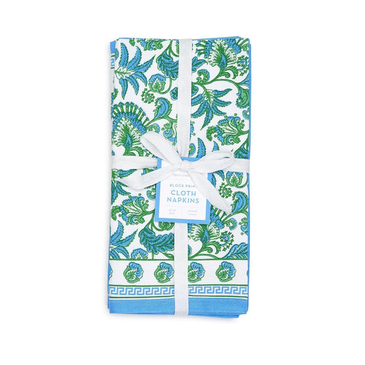 Two's Company Blue Blockprint Napkins S/4