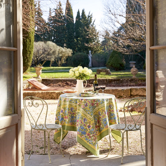 Couleur Nature Jardin Blue & Vert Tablecloth, 71in x 71in
