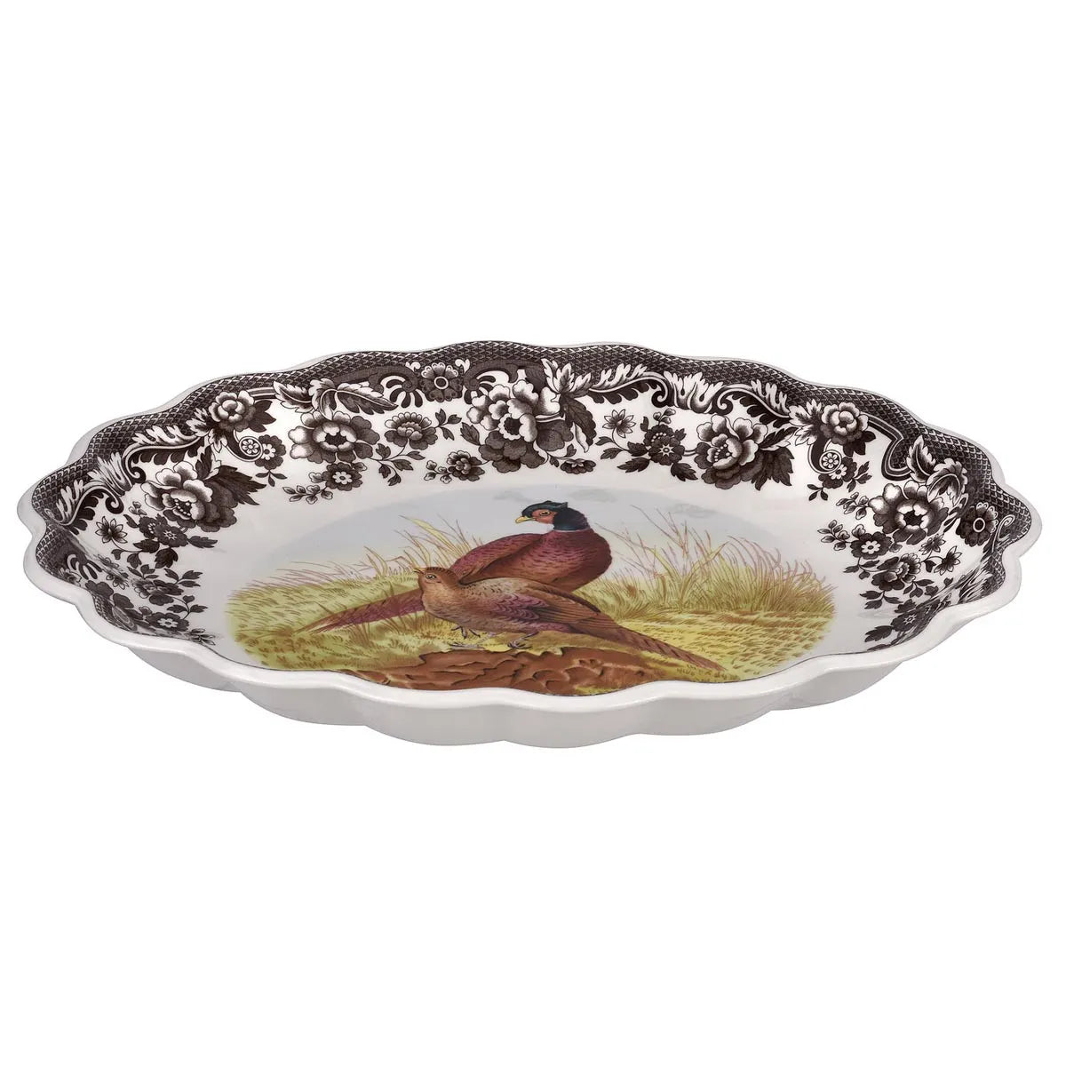 Spode Woodland Oval Fluted Dish 14.5 In Pheasant