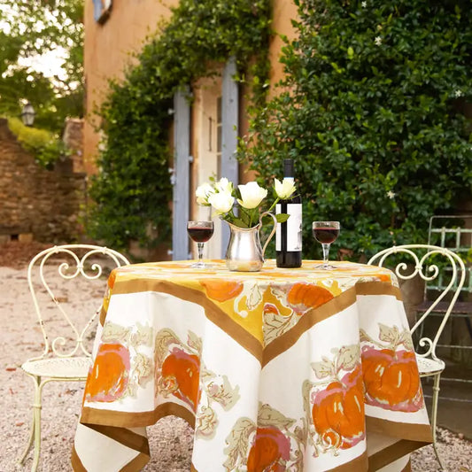 Couleur Nature Pumpkin Orange & Mustard Tablecloth 71" X71"